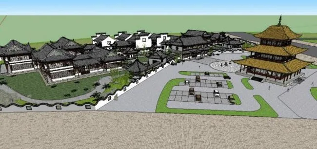 Sketchup Hotel Model | Multi-story Huizhou style hotel, Chinese style
