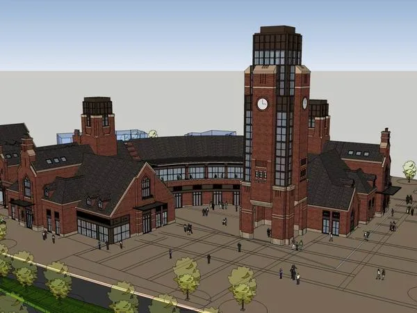 SketchUp Business Model: Multi-Story Commercial Street, Pedestrian Zone, and Modern Clubhouse Design