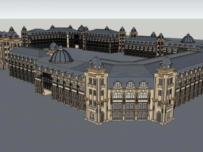 Sketchup Business Model | Multi story Commercial Street, Classical Style
