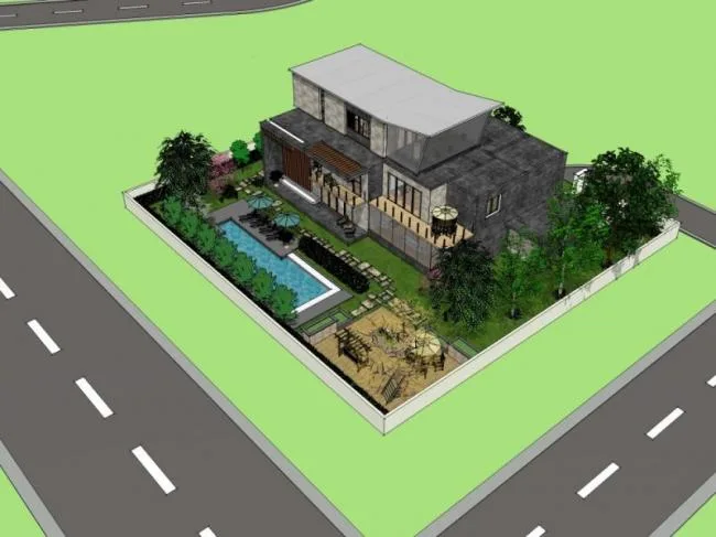 Sketchup Landscape Model | Villa Courtyard Landscape, Modern Style