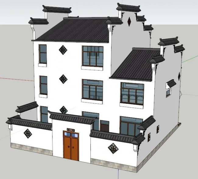 Sketchup Residential Model | Multi story Huizhou style Residence, Residential, Chinese Style