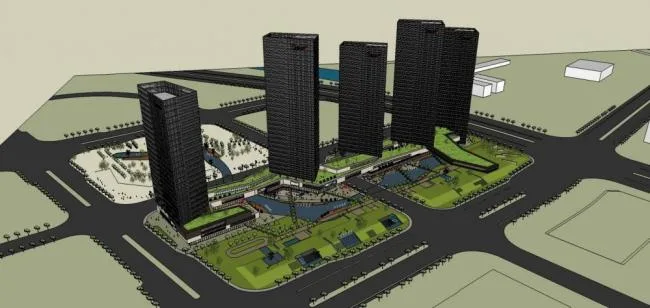 Sketchup Complex Model | Large commercial complex, high-rise hotel office, commercial podium, modern style
