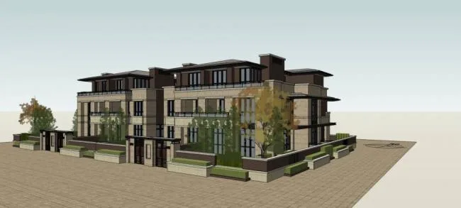 Sketchup Villa Model | Row Villa, Grassland Style, Multi story, Residential Building, Classical Style