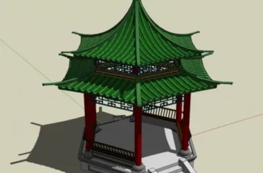 Chinese-Style Pavilion Sketch Model in SketchUp-BIM WORLD