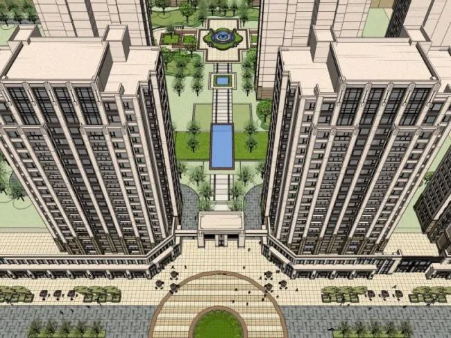 Sketchup Residential Model | High rise residential, ground floor commercial, residential building, classical style