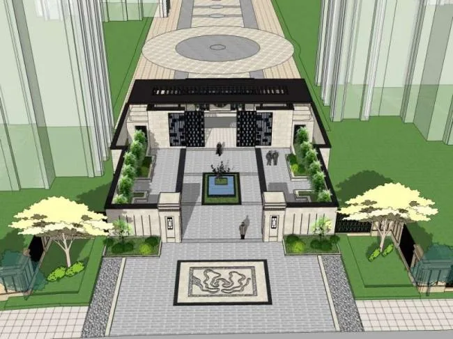 Sketchup Residential Model | Community Entrance, Modern Chinese Style