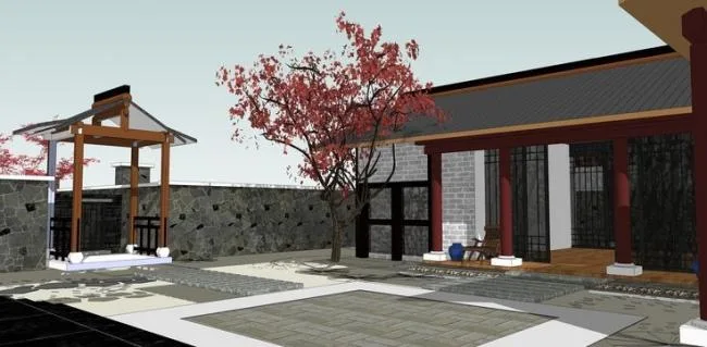 Sketchup Business Model | Business Club, Chinese Style, Courtyard, Landscape Design