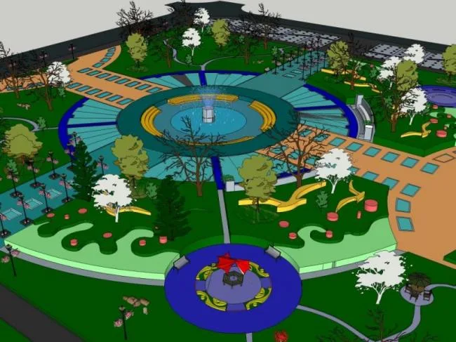 Sketchup Landscape Model | Square Landscape, Modern Style