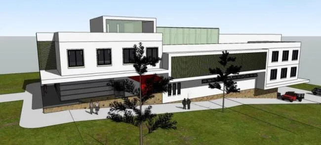 Modern Multi-Story Office Building with Sloped Design in SketchUp