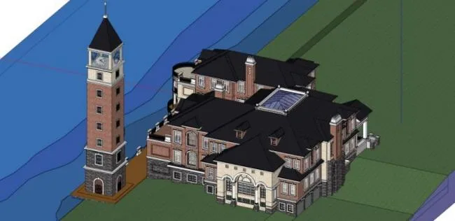 Sketchup Cultural Model | Multi story Activity Center with Clock Tower, Cultural Architecture, Classical Style