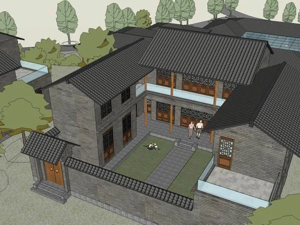 Sketchup Hotel Model | Multi story Resort Hotel, Chinese Style