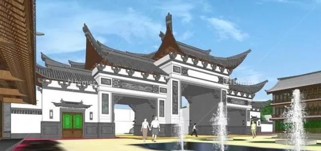 Sketchup Sketch Model | Gateway Entrance, Public Building, Chinese Style