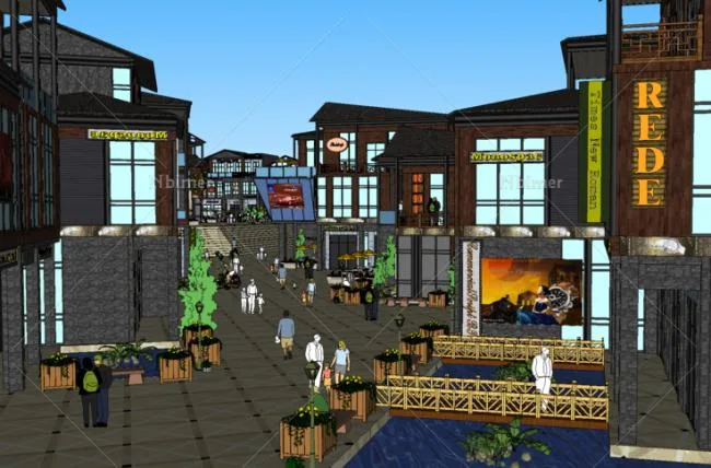 Sketchup Business Model | Multi story Commercial Street, Chinese Style