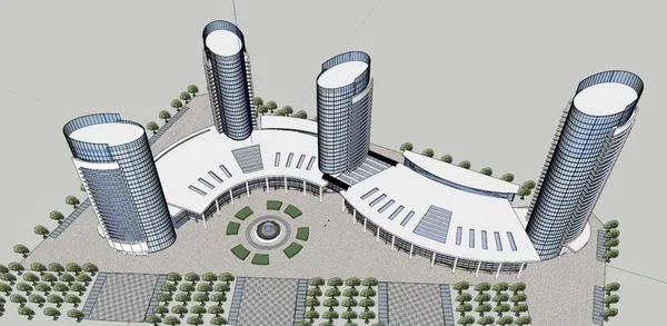 SketchUp Complex Model: Multi-Story High-Rise Office, Hotel, and Conference Center in Modern Style