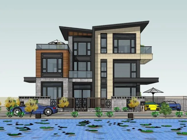 Sketchup Villa Model | Solo Villa, New Chinese Style