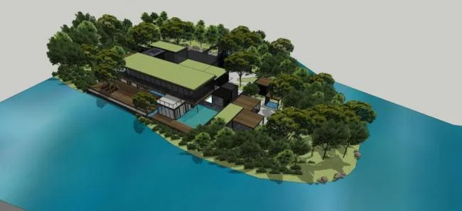 Sketchup Landscape Model | Villa with Landscape, New Chinese Style