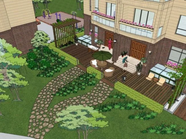 Sketchup Landscape Model | Villa Courtyard Landscape, Modern Style