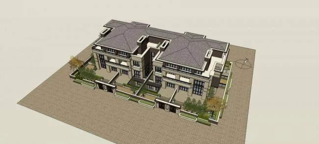 Sketchup Villa Model | Row Villa, Grassland Style, Multi story, Residential Building, Classical Style