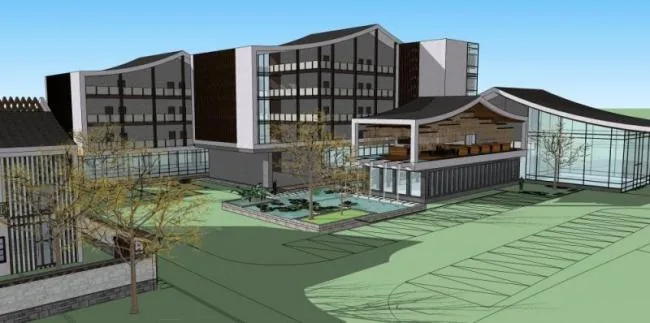 SketchUp Multi-Story Hotel Model Featuring Traditional Chinese Design
