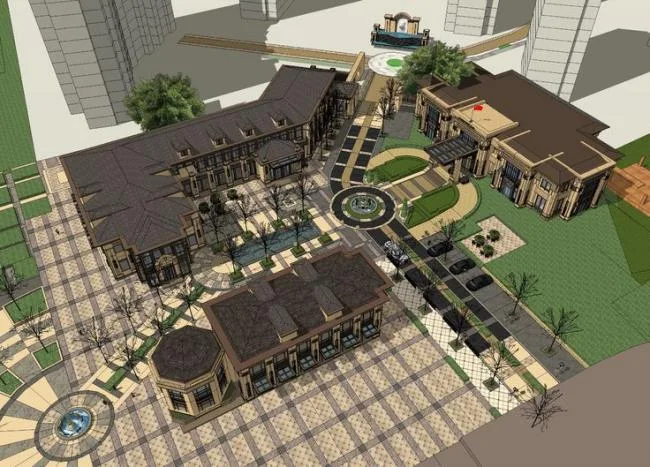Sketchup Business Model | Multi story Sales Center, Commercial Building, European Classical Style