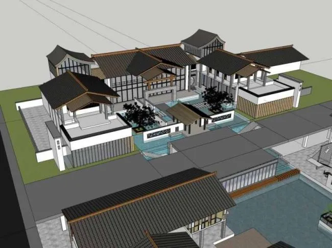 Sketchup Business Model | Southwest Folk Commercial Street Architectural Complex, Pedestrian Street, Chinese Style