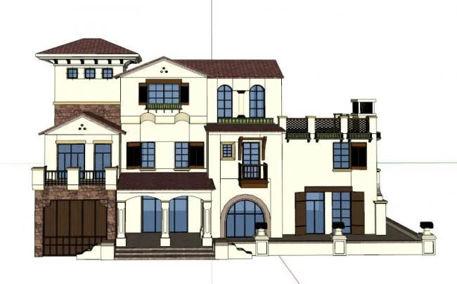 Sketchup Villa Model | Single Family Villa, Classical Style