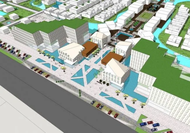 Sketchup Business Model | Multi story Commercial Street, Modern Style