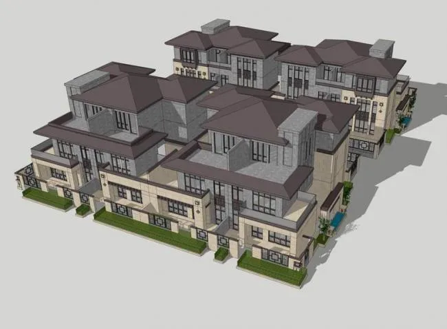 SketchUp Villa Models: CITIC Taifu Double Split and Row Villas in Modern Chinese Style