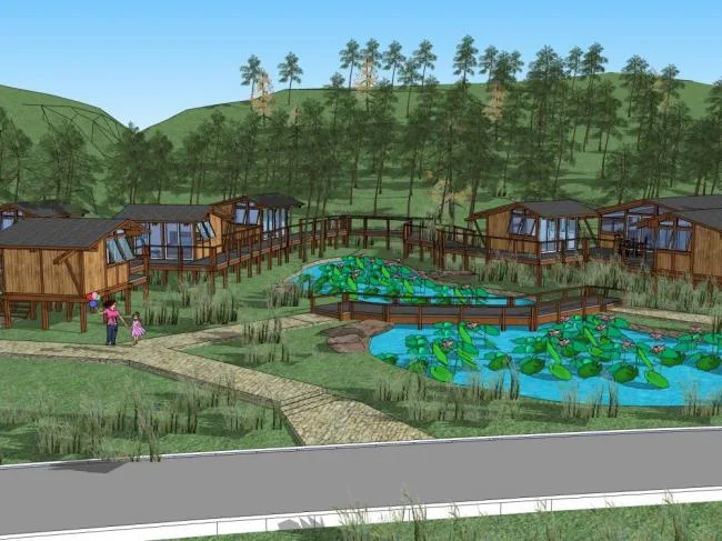 Sketchup Landscape Model | Stilted House, Chinese Style, Courtyard Garden