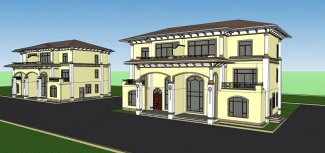 Sketchup Villa Model | Twin Villa, Modern Style