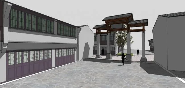 Sketchup business model | Multi storey business street, memorial archway, Chinese style, commercial buildings