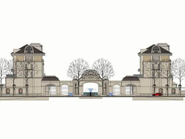 Sketchup Residential Model | Multi story Community Gate, Simplified European Classical Style