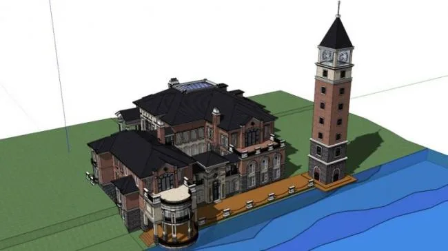 Sketchup Cultural Model | Multi story Activity Center with Clock Tower, Cultural Architecture, Classical Style