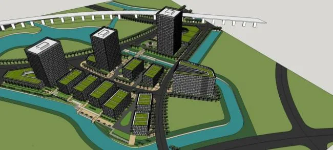 Sketchup Office Model | Tsinghua Jiading Science and Technology Park, Multi story High rise Mixed Office, Hotel, Modern Style