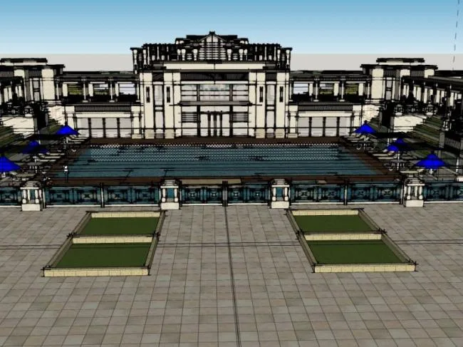 Classical Multi-Story Hotel Model in SketchUp