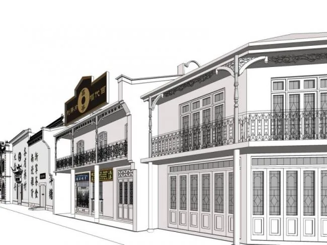 Sketchup Business Model | Low rise Commercial Street, Chinese Style