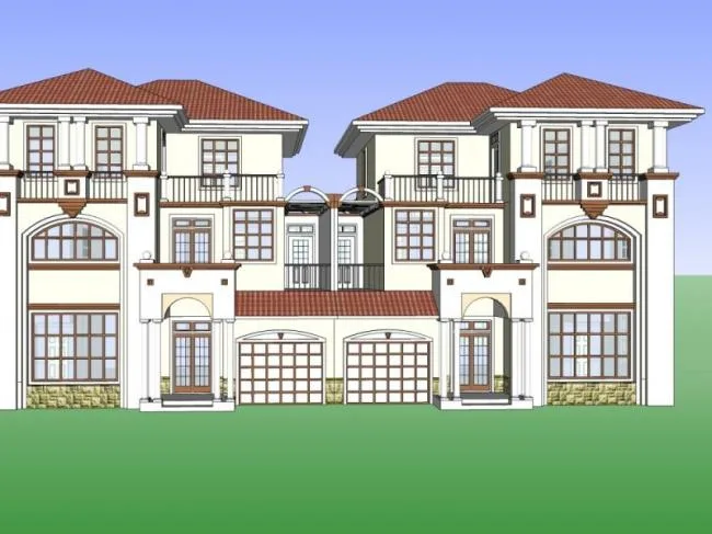 Sketchup Villa Model | Double Split Villa, European Classical Style