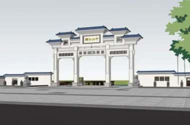 Modern High-Rise Office Building with SketchUp Model and Traditional Chinese Memorial Archway-BIM WORLD