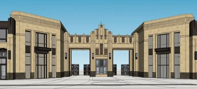 Sketchup Business Model | Multi story Commercial Street and Entrance, Neoclassical Style