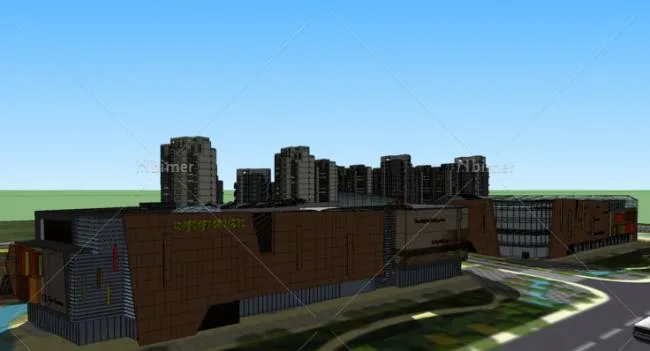 Sketchup Complex Model | Multi story mixed commercial complex, high-rise residential building, shopping center, modern style