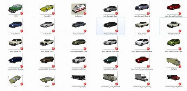 Sketchup Material Model | Collection of Simple Cars, Trucks, and Trucks, Material Components