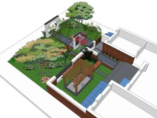 Sketchup Landscape Model | Landscape Courtyard, Modern Chinese Style