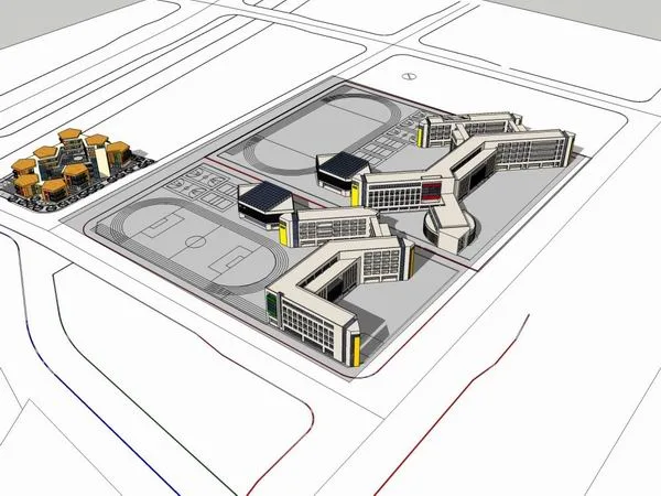 Sketchup School Model | Multi story High School, Campus Educational Architecture, Modern Style