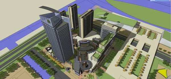 SketchUp Complex Model: Modern High-Rise Office, Commercial, and Hotel Building
