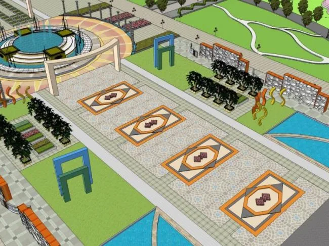 Sketchup Landscape Model | Square Landscape, Modern Style