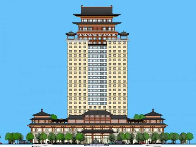Sketchup Hotel Model | High rise Hotel, Modern Chinese Style
