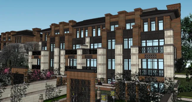 Sketchup Residential Model | Multi story Western House, Courtyard, Retro Style, Residential Architecture, Classical Style