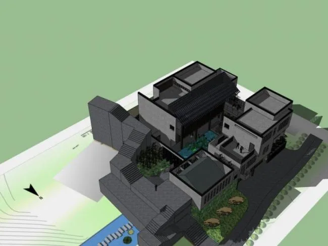 Sketchup Residential Model | Multi story Clubhouse, Modern Style