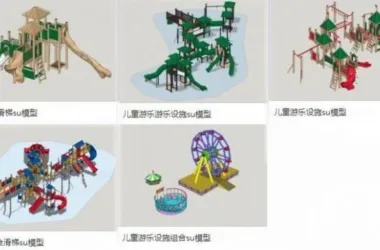 SketchUp Material Model | Children's Playground Slide and Landscape Components-BIM WORLD