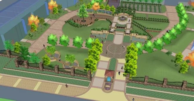Sketchup Landscape Model | Residential Landscape, Courtyard Landscape, Classical Style